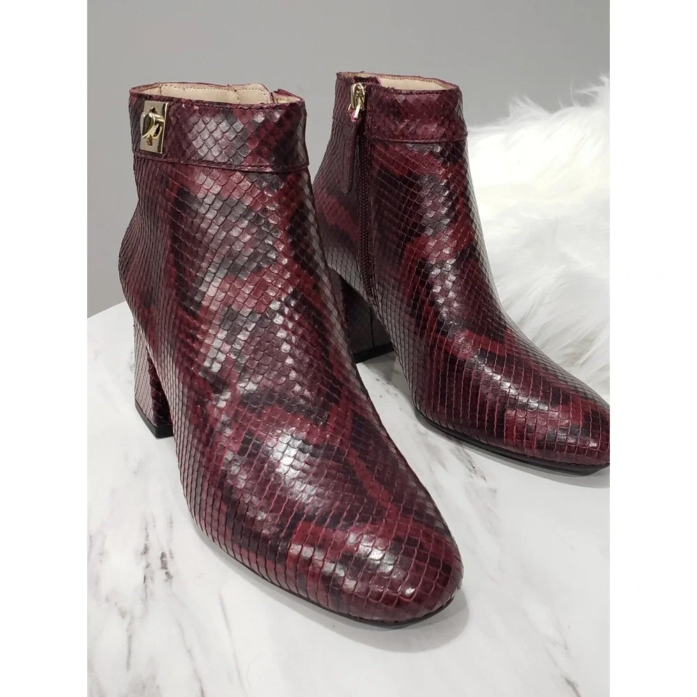 NEW SIZE 5 Kate Spade Adalyn Ankle Booties Burgundy Snakeskin Block Heel Red
